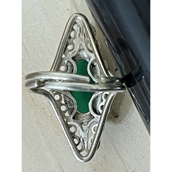 BEAU 925 Sterling Silver Jade Antique Victorian Goth Ring Sz 4~6 Adjustable - Picture 8 of 9